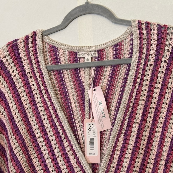 NEW Eva Mendes Teri Multicolor Striped Dolman Sleeve Tie Waist Crochet Knit Top - Picture 6 of 11